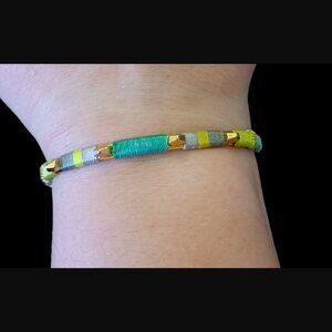 Stella & Dot Gold Tone String Wrapped Studded Open Cuff Bracelet OSFM